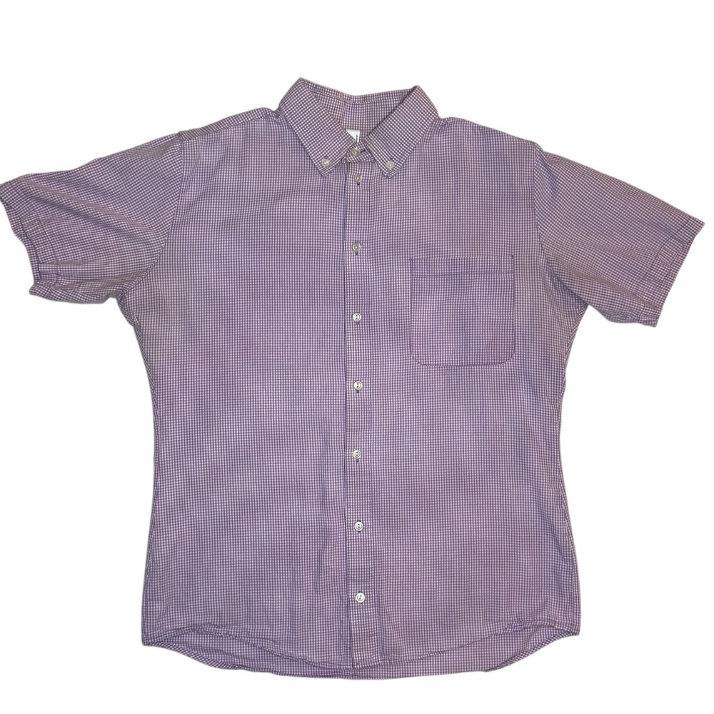 American Apparel Mens Short Sleeve Violet‎ Gingham Button Down Shirt Size S